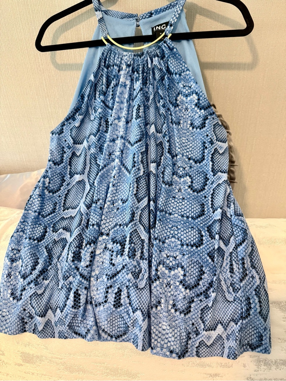 INC International Concepts Light Blue Snakeskin Halter Dress Top